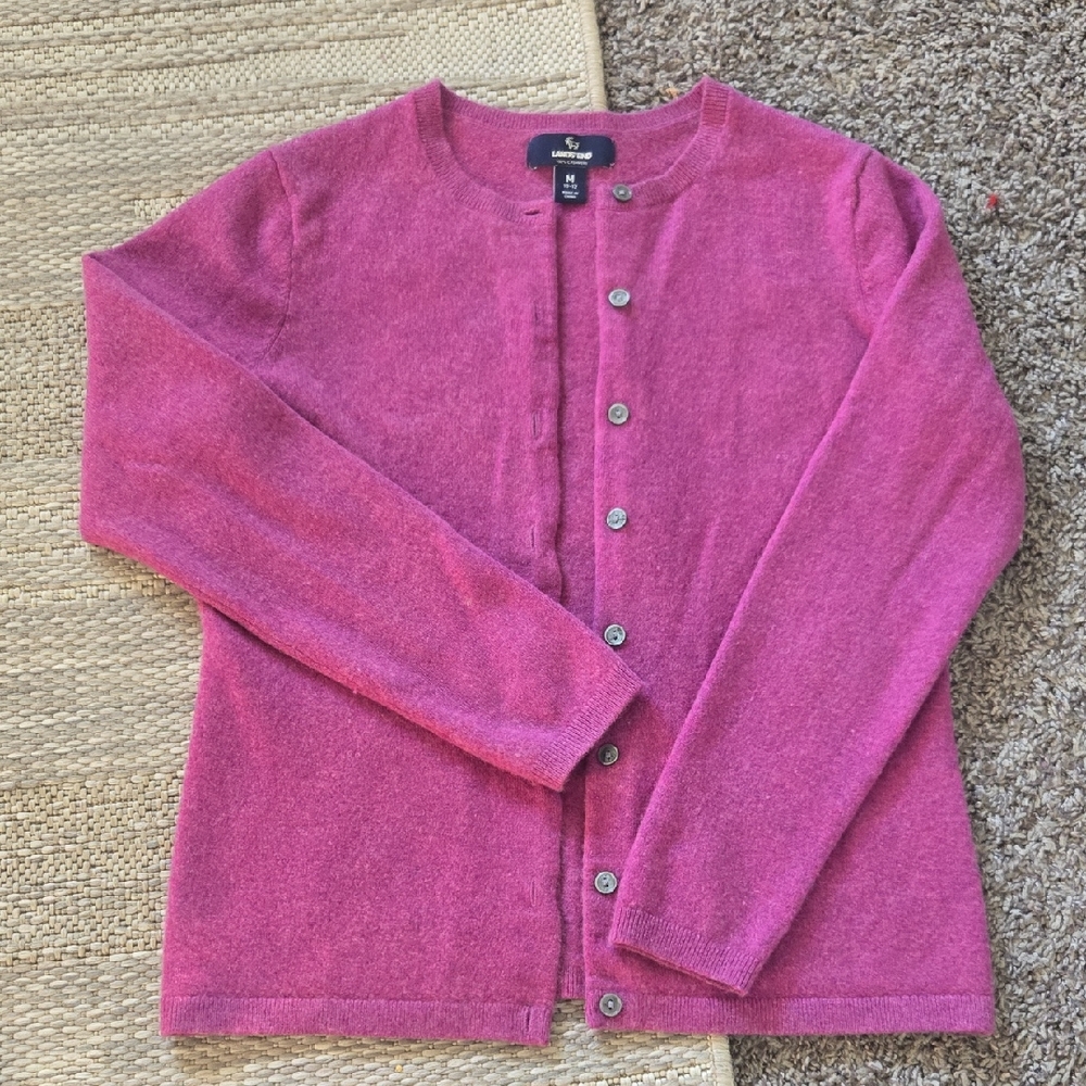 Womens Lands End 100 Cashmere Button Up Orchid Purple Fushia Sweater Medium